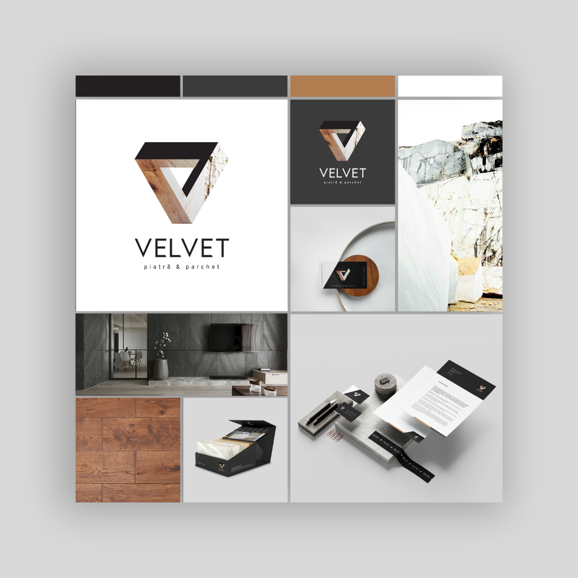 Velvet - piatra si parchet - logo design - brandboard